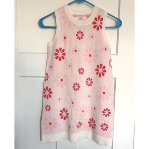 Evsie Girls Pink Floral Sleeveless Sweater Dress Size M 10 Daisy Knit NWT Retro